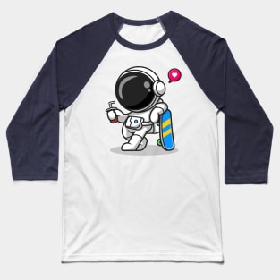 Cute Astronaut With Skateboard And Soda Cartoon Baseball T-Shirt